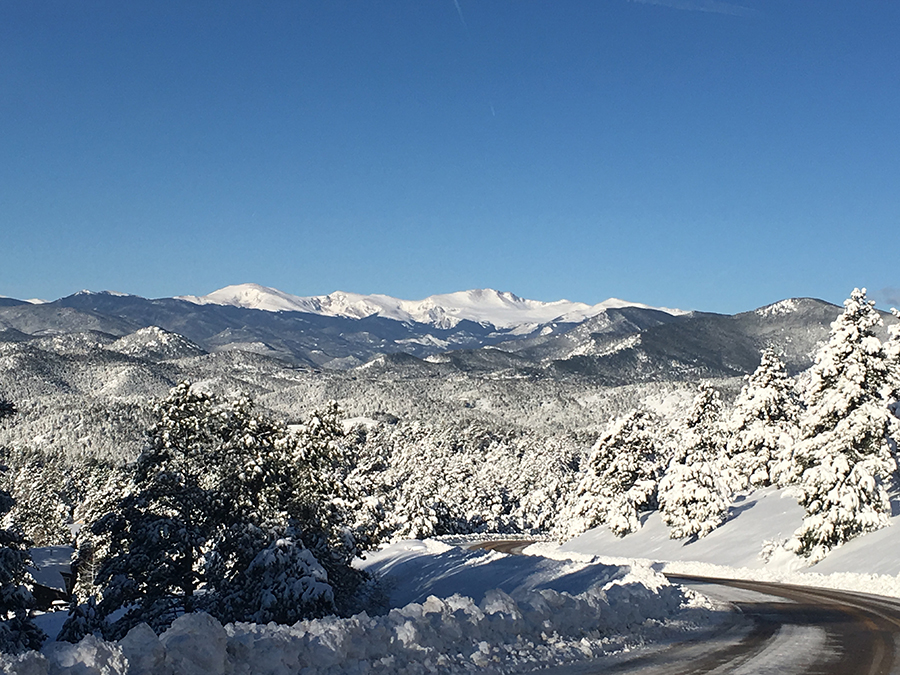 Wintry morning overlooking Rockies from the Genesee Reservoir